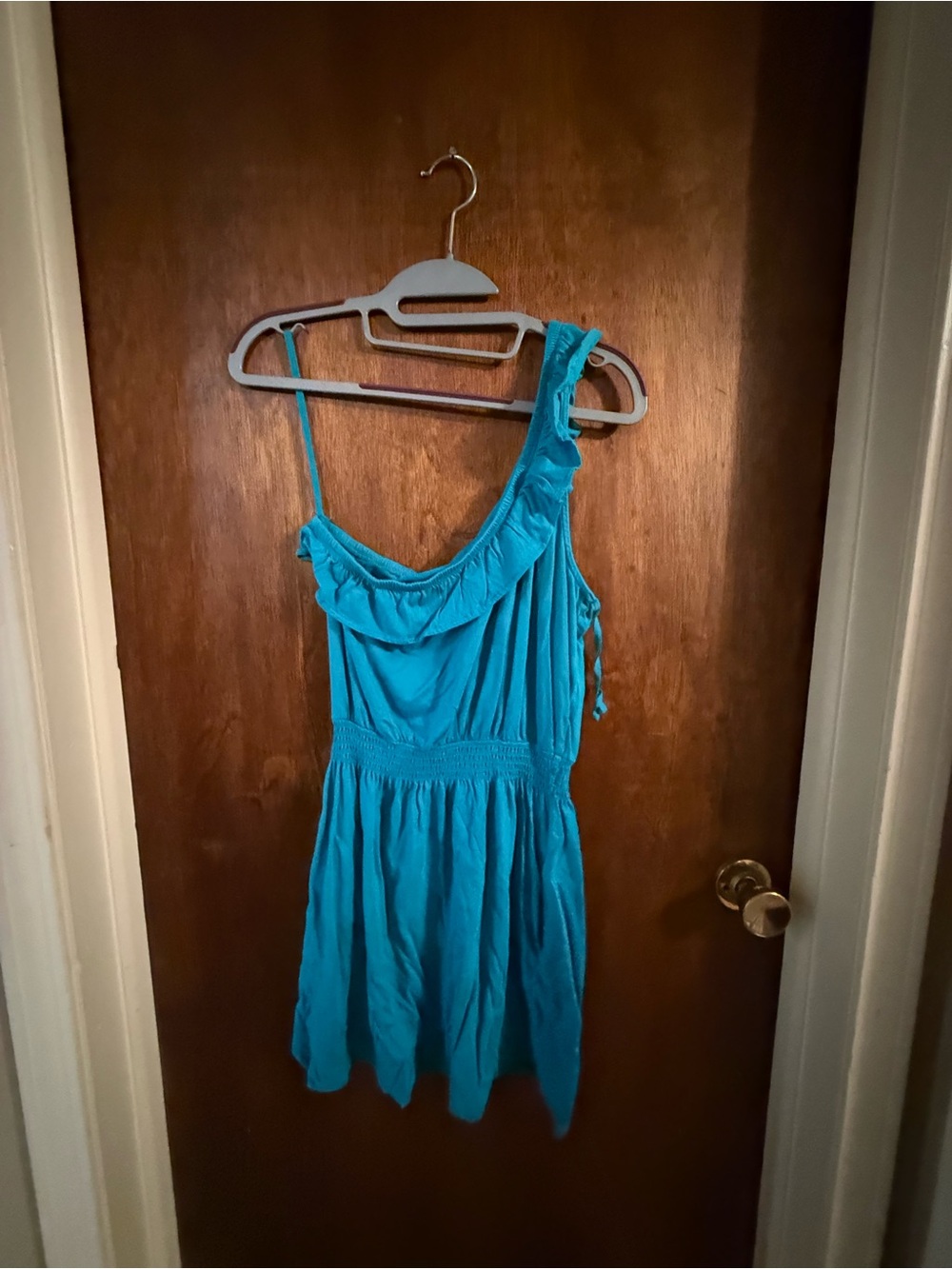 Garage Turquoise One-Shoulder Ruffle Dress - Picture 2 of 3